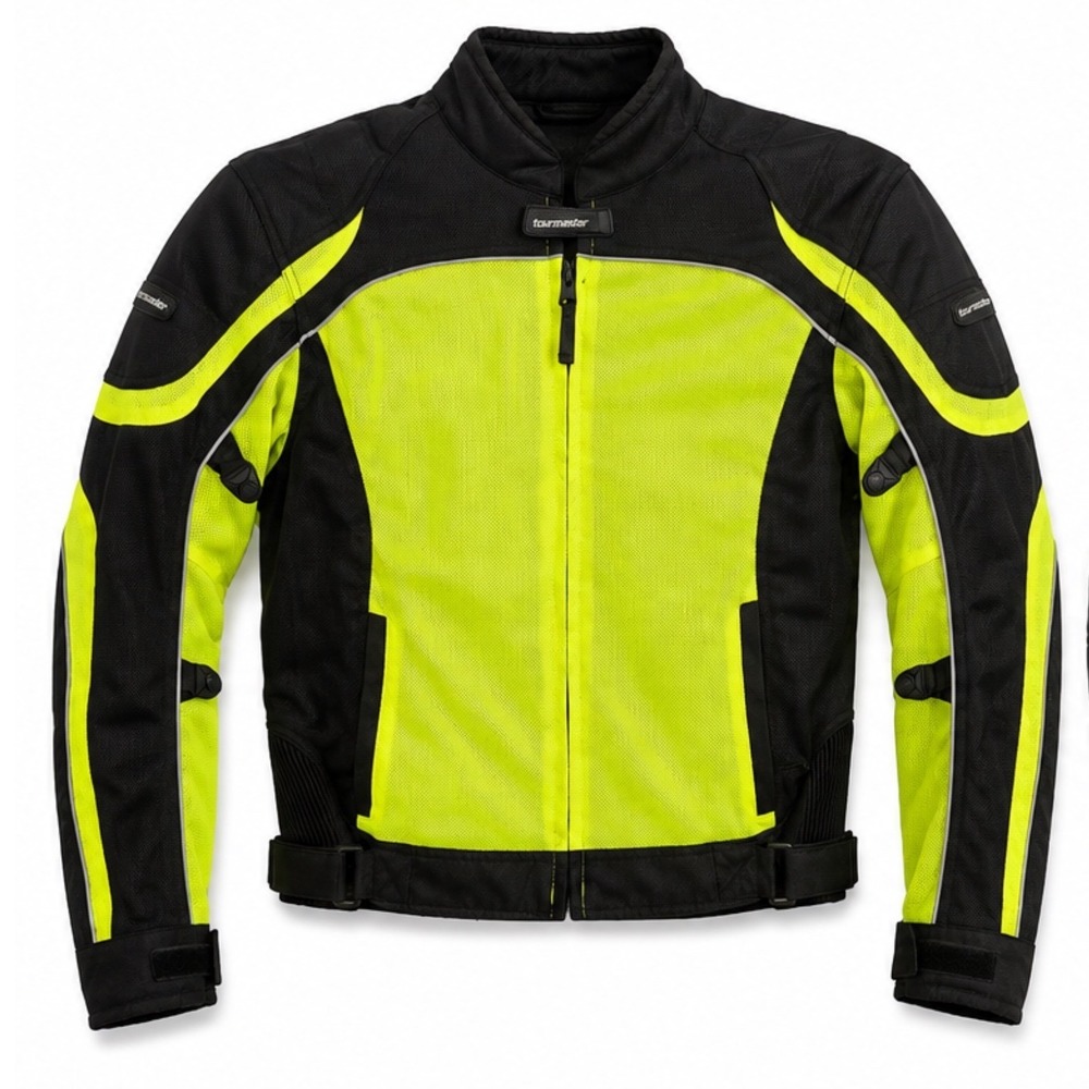 Tourmaster Hi Viz Neon Yellow Mesh Armored Reflective Motorcycle Riding Jacket
